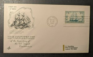 1947 US Frigate Constitution Old Ironsides Cachet First Day Cover to Lanham MD