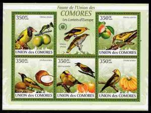 Comoro Islands 2009 Golden Oriole & Fruit perf sheetl...