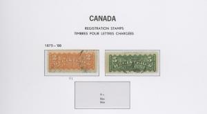 Canada Registration Stamps #F1-2 Used on Partial Album Page   