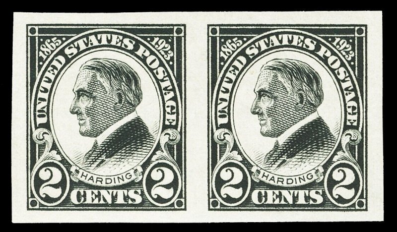 Scott 611 1923 2c Harding Memorial Imperforate Mint Horiz. Pair VF-XF NH Cat $20