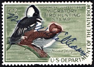 RW35 $3.00 Hooded Mergansers Duck Stamp (1968) Signed