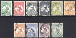 Australia 1913 1/2d-1s Kangaroo 1st WMK SG 1-11 Scott 1-10 VFU Cat £168($208)