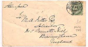 ZZ93 1895 India to Birmingham GB Cover {samwells-covers}