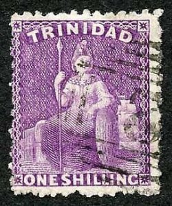 Trinidad SG73 1/- Bright Deep Mauve Wmk Crown CC Perf 12.5 Fine used