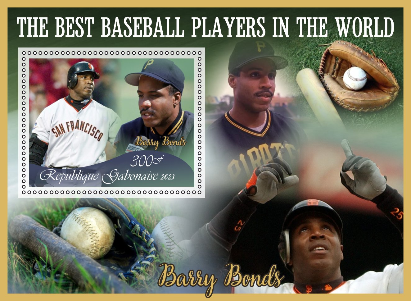 Stamps.Sports.Baseball Barry Bonds 2023 year 6 sheets perforated Gabon NEW  | Africa - Gabon, General Issue Stamp