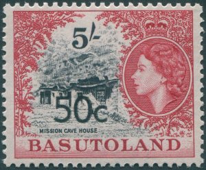 Basutoland 1961 50c on 5s black & carmine-red Type II SG67a MNH