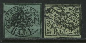 Italy Roman States 1852 1 and 2 bajocci used