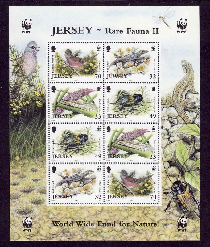 Jersey-Sc#1137a-unused-NH-sheet-WWF-Fauna-Birds-Lizards-
