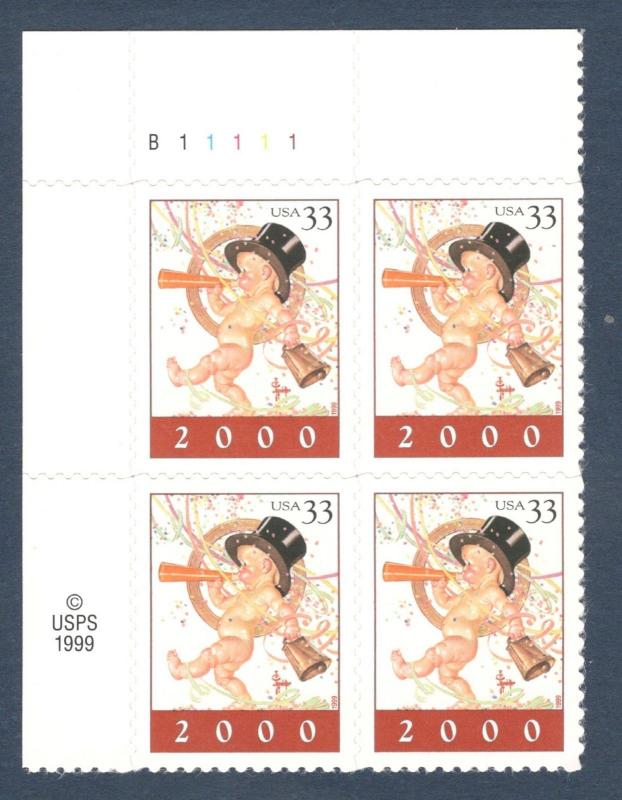 3369 New Year Baby 2000 Plate Block Mint/nh FREE SHIPPING