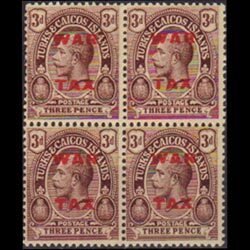 TURKS & CAICOS 1919 - Scott# MR9 King Opt.Block Set of 4 NH