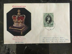 1953 Aden Kathiri Coronation to USA FDC first day cover QE2 Queen Elizabeth II C