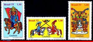 1520-22 BRAZIL 1977 CAVALHADA, HORSES & BULLS, FOLKLORE, MI# 1612-14, SET MNH