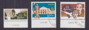 MALTA, 1986 International Year of Peace set of 3, used.