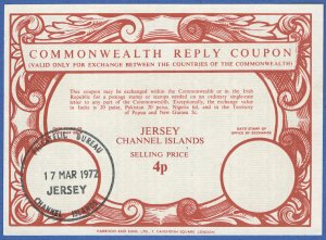 X824 - JERSEY 1972 4p RC  Commonwealth  Reply Coupon, CHANNEL ISLANDS