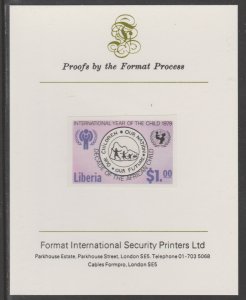 LIBERIA 1979 YEAR OF THE CHILD  imperf proof mounted on Format Int Proof Card