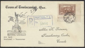 1939 Flight Cover Registered Montreal to Vancouver AAMC #3903z