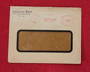 Germany German Deutsches Reich cover Deutsche Bank Hamburg 1928 w Metered cancel