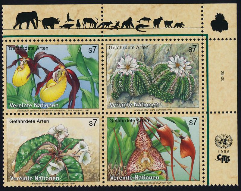 United Nations - Vienna 199a TR Block MNH Flowers, Orchids