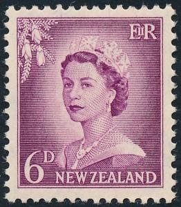 New Zealand 1956 6d Purple Queen Elizabeth II SG750 MVLH