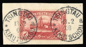 German Colonies, Kiauchau #29 Cat$75, 1905 $1/2 carmine, used on piece, signe...