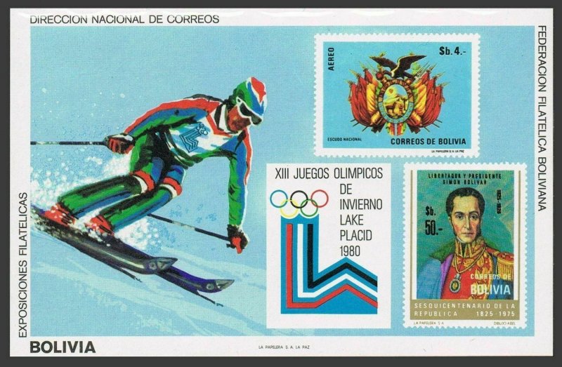 Bolivia 575/C320,MNH.Michel Bl.91. Olympics Lakw Placid-1980.Simon Bolivar. 