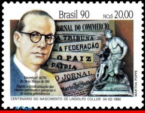 2237 BRAZIL 1990 LINDOLFO COLLOR, NEWSPAPER, SCULPTURE, MI# 2347 RHM C-1673, MNH