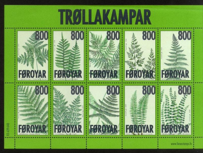 Faroe Islands 2008 Ferns Tree Plant Sheetlet of 10v MNH # 7640