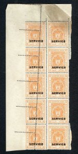 Bhopal SGO313c 1932 1/4a Orange Perf 13.5 MISPERF Block (no gum) (9)