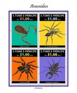 St Thomas - 2021 Arachnids, Tarantula, Scorpion - 4 Stamp Sheet - ST210417a