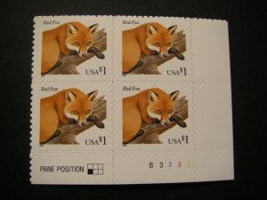 Scott 3036, $1 Fox, PB4 #B3333 LR, MNH Beauty, Flora & Fauna series