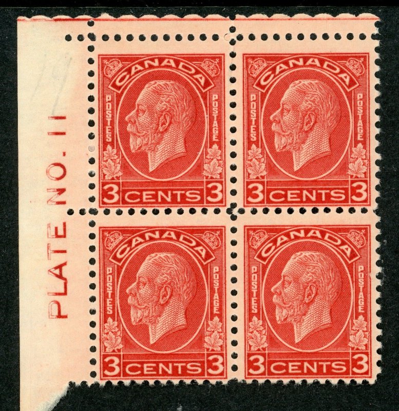 Canada 1932 KGV 3¢ Deep Red Medallion Issue Corner Block Scott 197 MNH V795