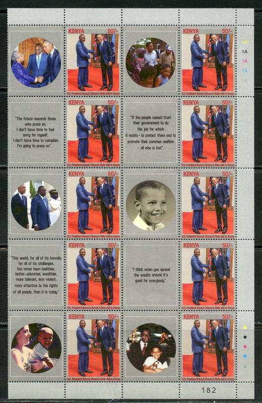 KENYA 2018 BARACK OBAMA SHEET OF 20 STAMPS AND 20 CONTIGUOUS LABELS MINT NH