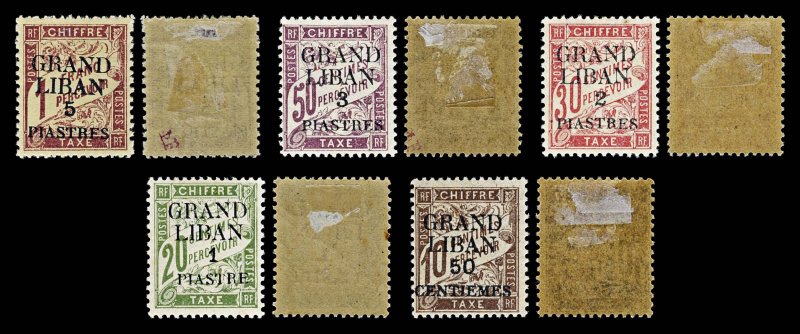 4555: Lebanon SG D26 D27 D28 D29 D30 Postage Dues. 1924. Sc# J1 Mi P1 MM Mint...