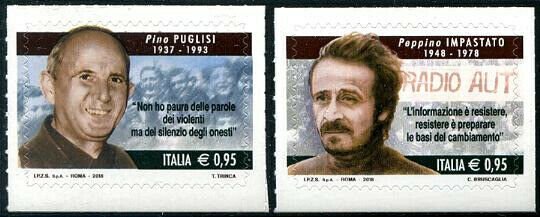 HERRICKSTAMP NEW ISSUES ITALY Sc.# 3501-02 Fight Against Mafia Self-Adh.