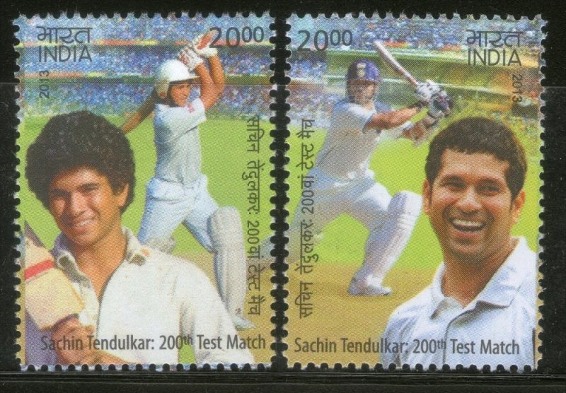 India 2013 Sachin Tendulkar Cricket Player Sports 2v MNH Inde Indien