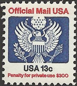 # O129 MINT NEVER HINGED EAGLE HOLDING ARROWS AND BRANCH