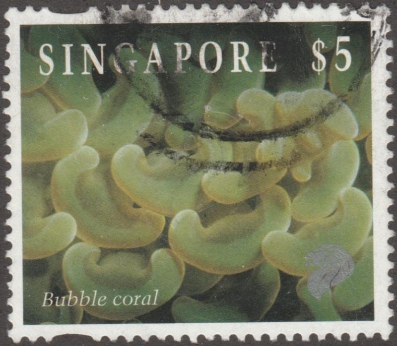 Singapore stamp,, Scott# 684, used, bubble coral, lion-sea life   #M495