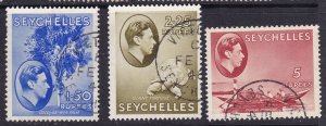 Seychelles Scott 146-148 1938 KGVI High Values,  VF Used Scott $35.