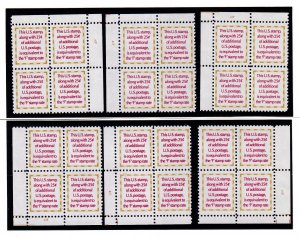 1992 Make-up rate (4c) Sc 2521 MNH matched plate blocks of 4 plate number A17