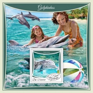 St Thomas - 2017 Dolphins on Stamps - Stamp Souvenir Sheet - ST17503b