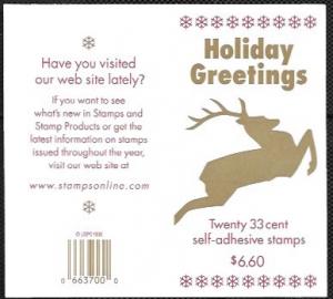 US #3360-63 or 3363a  MNH Complete Booklet - Christmas - Reindeer