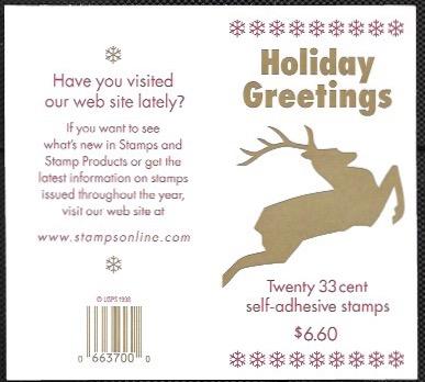 US #3360-63 or 3363a  MNH Complete Booklet - Christmas - Reindeer