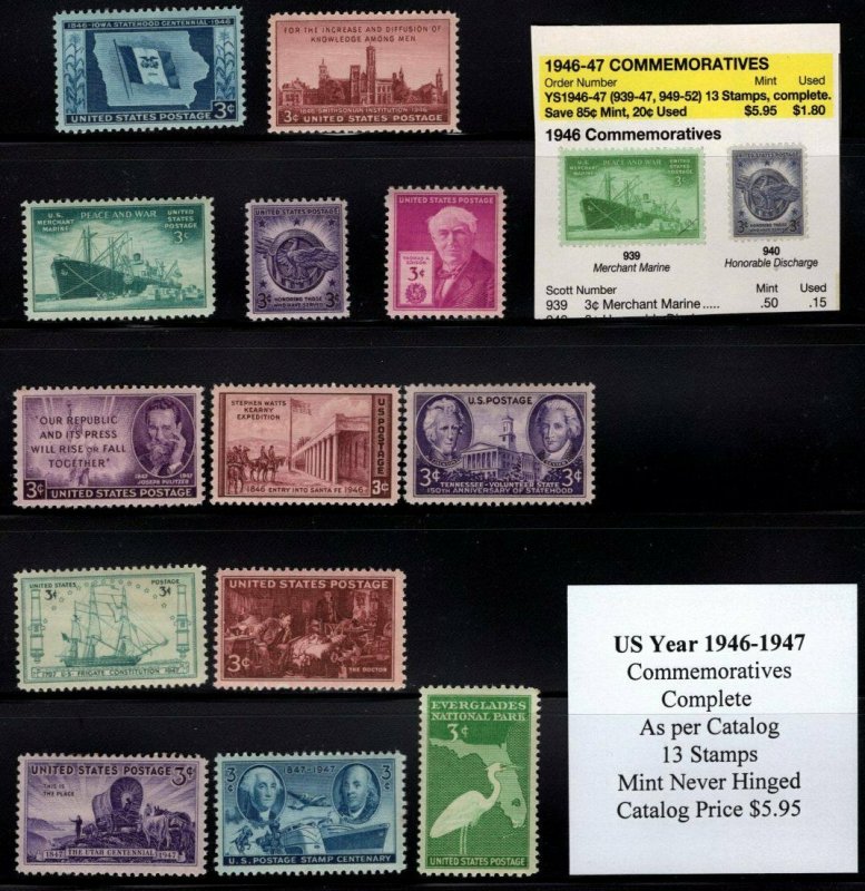US 1946-47 Year Set, Complete Commemoratives, Mint Never Hinged, See other years