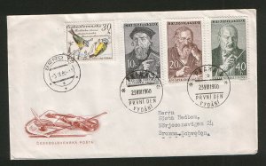 CZECHOSLOVAKIA-SWEDEN-TRAV. FDC-FAMOUS PEOPL-BIRDS-1960