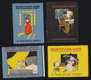 US 1932 Edison Golden Jubilee Mazda Lamps Poster Stamps Lot of 4