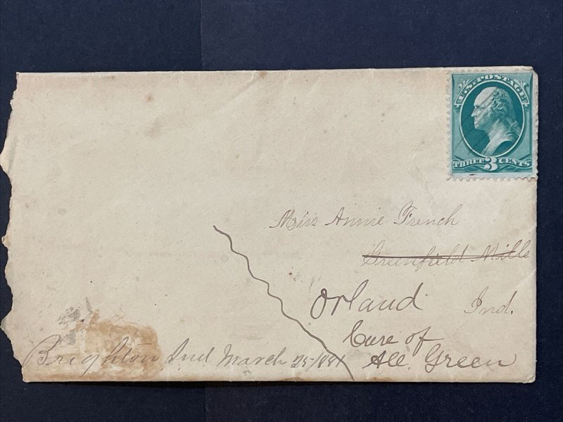 1881 Brighton, IN Manuscript Cancel (DPO) to Greenfield Mills and Forwarded