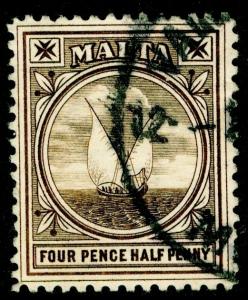 MALTA SG32, 4½d sepia, FINE USED, CDS. Cat £21.