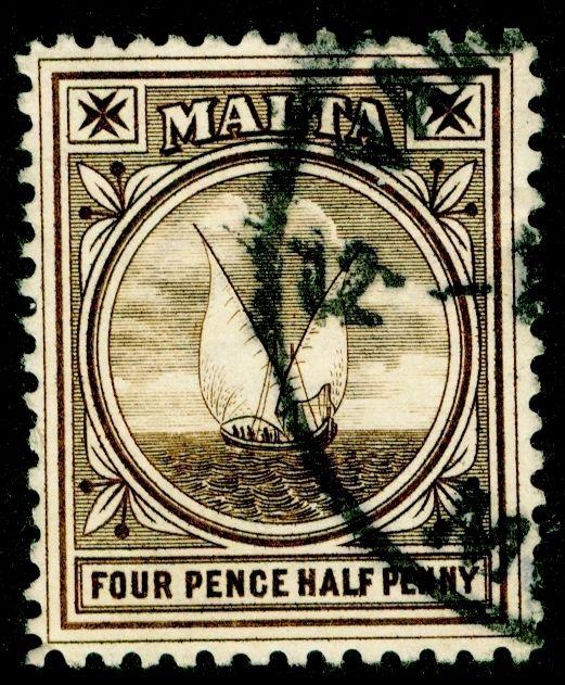 MALTA SG32, 4½d sepia, FINE USED, CDS. Cat £21.