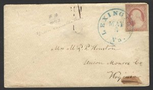 US 1850 SCOTT # 10 ORANGE BROWN TYPE I LEXINGTON VA CACEL IN GREEN