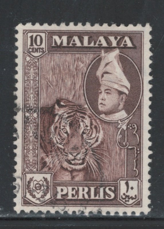 Malaya States - Perlis 1957 Tiger & Raja Syed Putra 10c Scott # 34 Used